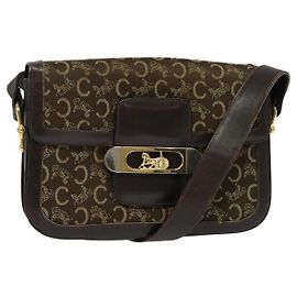 Céline Borsa a spalla CELINE C Sulky in tela marrone oro Auth BA2276