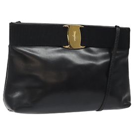 Borsa a spalla Salvatore Ferragamo in pelle nera e oro Auth 122966