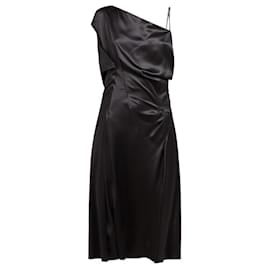 Vestido asimétrico doble de satén negro Versace SS19