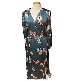 Autre Marque Vestido Envolvente FRNCH Verde con Flores de Viscosa Satinada