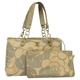 CHANEL Borsa Tote Camelia Catena Paglia Beige CC Auth 122907