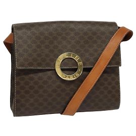 Céline Borsa a spalla in tela Macadam CELINE, pelle PVC, marrone, oro, autentica, MX459