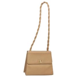 CHANEL Schultertasche aus Kaviarleder Beige Gold CC Auth BA2341