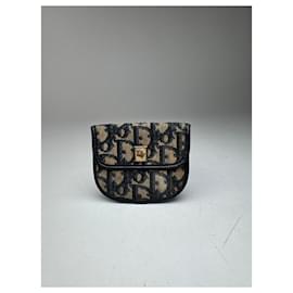 Portacarte vintage Dior obliquo Monogram beige blu