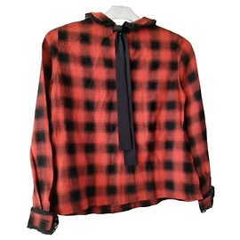 Blusa Claudie Pierlot de Viscosa y Lino con Encaje Negro Rojo