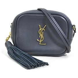 Borsa a spalla in pelle blu navy Saint Laurent