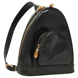 Bolso de Hombro GUCCI Bamboo Esmalte Negro Oro 007 2113 0127 Auth am8459