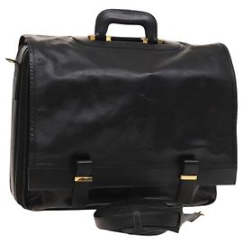 LOEWE Anagram Business Tasche Leder 2in1 Schwarz Gold Auth sw479