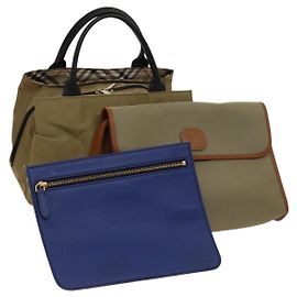 Borsa a mano in nylon a quadri Nova di BURBERRY 3 pezzi Beige Verde Auth bs25973