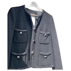 Chanel Klassische Jacke Schwarz Wolle
