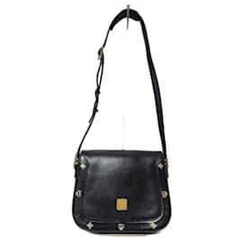 Borsa a spalla in pelle vintage MCM con patta nera