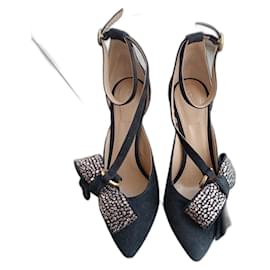 Décolleté Chloé in pelle nera con fiocchi strass
