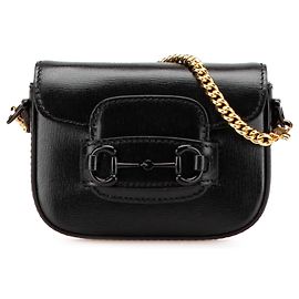 Borsa Gucci Mini in pelle nera Horsebit 1955 con nastro Web