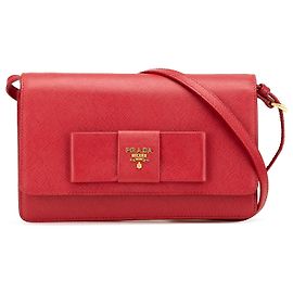 Portafoglio Prada Red Saffiano Lux Bow con tracolla