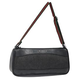 GUCCI Web Sherry Line Accessory Pouch Canvas Black Silver Red 92820 Auth am8378