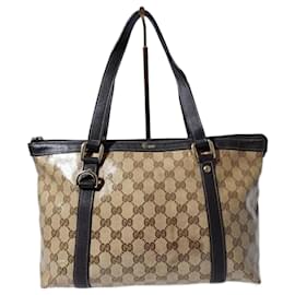GUCCI Borsa Abbey media in monogramma di cristallo marrone
