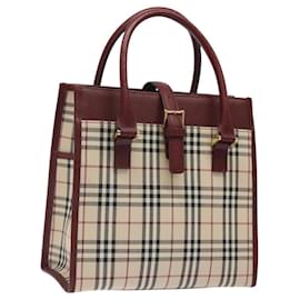 Borsa a mano Burberry Nova Check in tela beige bordeaux oro Auth am8471