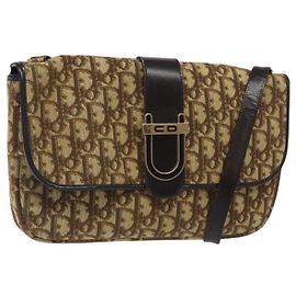 Sac à épaule en toile Trotter Christian Dior marron or Auth 123499