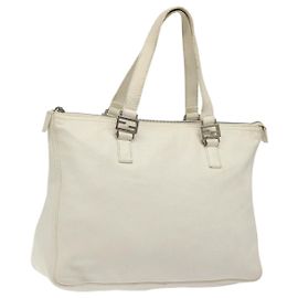 Bolso de mano FENDI de cuero blanco plateado Auth hk2612