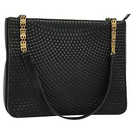 BALLY Bolso de Hombro de Cuero Negro y Dorado Auth 123425