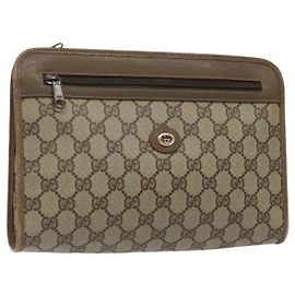 GUCCI GG Plus Supreme Clutch Bag PVC Beige 97 01 037 Auth am8392