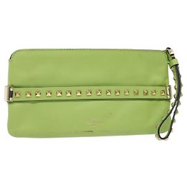 VALENTINO Borsa Clutch con Borchie in Pelle Oro Verde Chiaro Auth BA2541