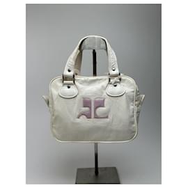 Borsa in pelle verniciata vintage Courreges bianca nuova