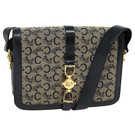 Céline Borsa a spalla CELINE C Sulky in tela blu navy e oro Auth ep8935