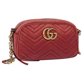 GUCCI GG Marmont Borsa a Spalla in Pelle Rossa Dorata 447632 Auth ep9033