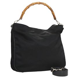 Bolso de mano GUCCI Bamboo de lona 2 vías Navy Plata 001 1577 Auth bs25743