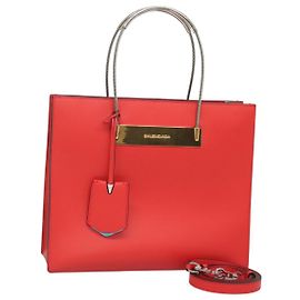 Bolsa de mão em couro BALENCIAGA Cable Shopper S 2way Vermelha Prata 371177 Auth BD2212