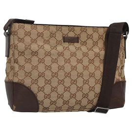 Borsa a Spalla GG Canvas GUCCI Beige Argento 114273 Auth SW829