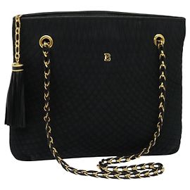 BALLY Borsa a Spalla a Catena Nylon Nero Oro Auth BD2129