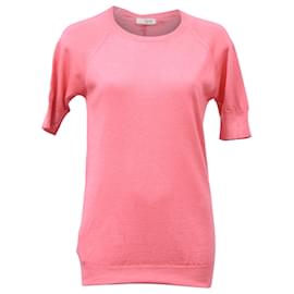 Pull en coton rose à manches courtes en tricot Prada