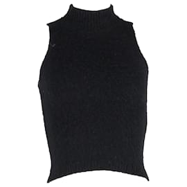 Top sin mangas de cuello alto en mohair negro de Versace