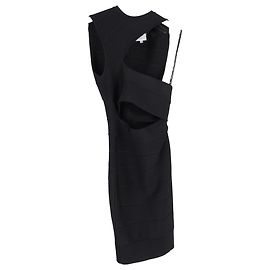 Vestido mini de un hombro con corte Herve Leger en rayón negro