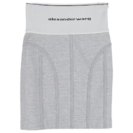 Falda Mini Elástica con Logo Alexander Wang en Algodón Gris