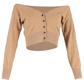 Brauner Woll-Cropped-Cardigan mit transparenter Passe von Alexander Wang