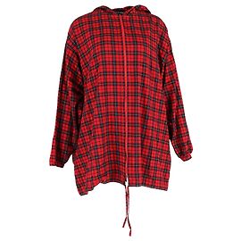 Camisa de franela con capucha y cremallera a cuadros de Balenciaga en algodón rojo