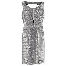 Vestido bandage com recortes em foil Herve Leger em rayon prateado