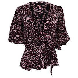 Ganni Wrap Blouse in Floral Print Viscose