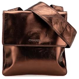Borsa a tracolla in pelle di agnello metallica marrone Chanel