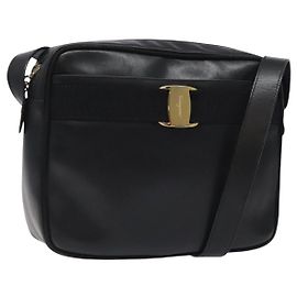 Borsa a spalla in pelle nera e oro Auth BA2412 di Salvatore Ferragamo