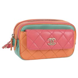 CHANEL Borsa a vita Matelassé in pelle rosa dorata CC Auth 125467SAM