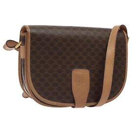 Céline Borsa a spalla in tela Macadam CELINE in pelle PVC marrone oro Auth ep8986