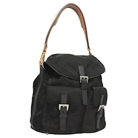 PRADA Borsa a Spalla Nylon Nero Oro Auth 123769