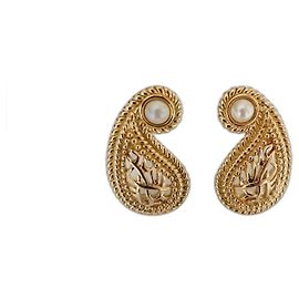 Orecchini Christian Dior vintage 1980 placcati in oro perle clip per orecchie