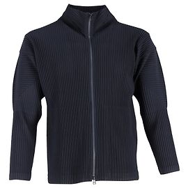 Cardigan plissettato con zip Homme Plissé Issey Miyake in poliestere blu navy