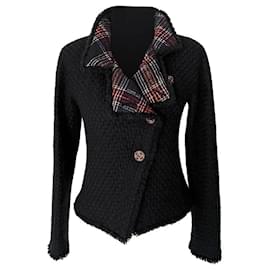Chanel Neue ikonische schwarze Tartan-Tweed-Jacke aus Paris / Edinburgh