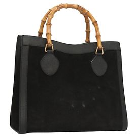 Borsa a Mano GUCCI Bamboo Camoscio Nero Oro Auth ep9059